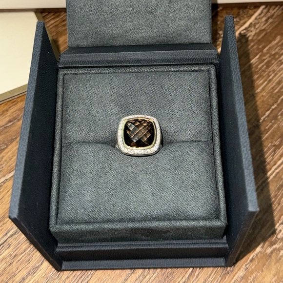 DAVID YURMAN Sterling Silver 18K Gold Diamond Smoky Quartz 14mm Albion Ring